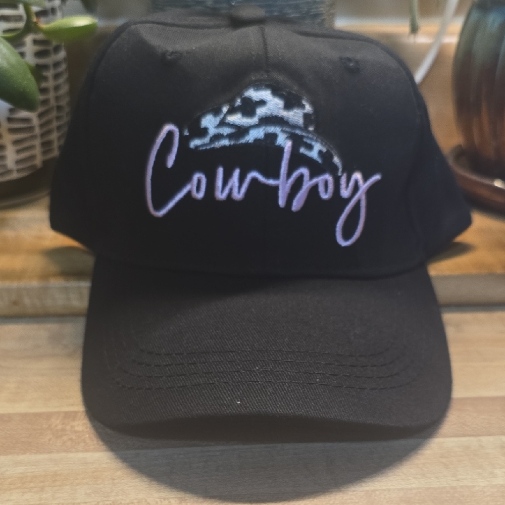 Black Cowboy Embroidered Cap NWT